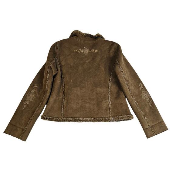 LL Bean Vintage SzM faux suede brown Y2K Floral Embroidered on sleeves n back. - Picture 2 of 16
